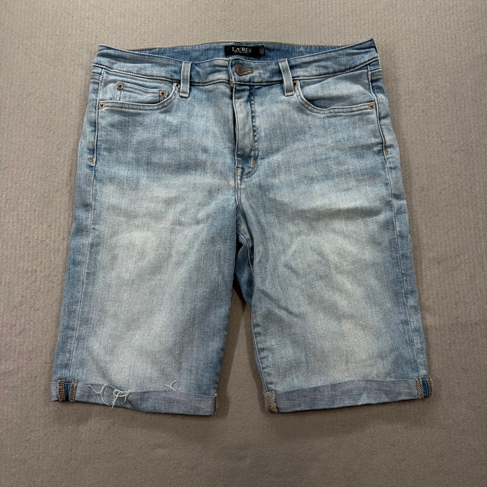 Lauren Ralph Lauren Denim Shorts Womens 12 Blue Cuffed Stretch Light Wash